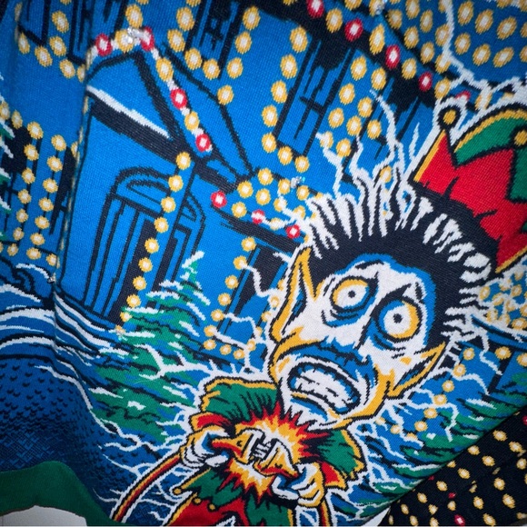 Ugly Festive Blue and Green Crewneck Sweater with Christmas Lights - Picture 3 of 6